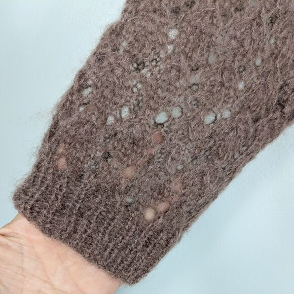 Vintage Cardigan Sweater L Gray Pink Open Knit Grandma Cottage Mauve Heritage - Picture 8 of 8